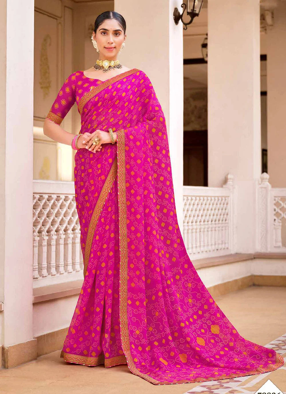 Buy MySilkLove Razzmatazz Pink Chiffon Bandhani Saree Online