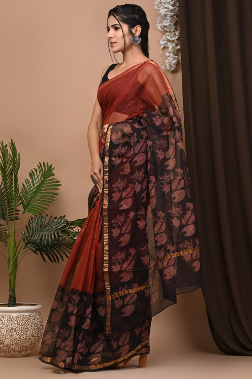 MySilkLove Mojo Red Handblock Kota Doriya Saree