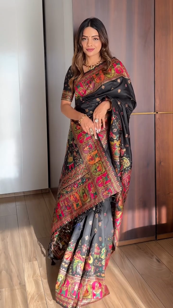 Buy MySilkLove Midnight Black Kashmiri Handloom Weaving Saree Online