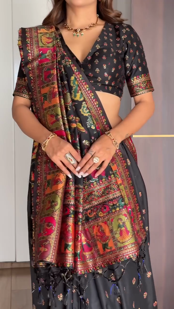 Buy MySilkLove Midnight Black Kashmiri Handloom Weaving Saree Online