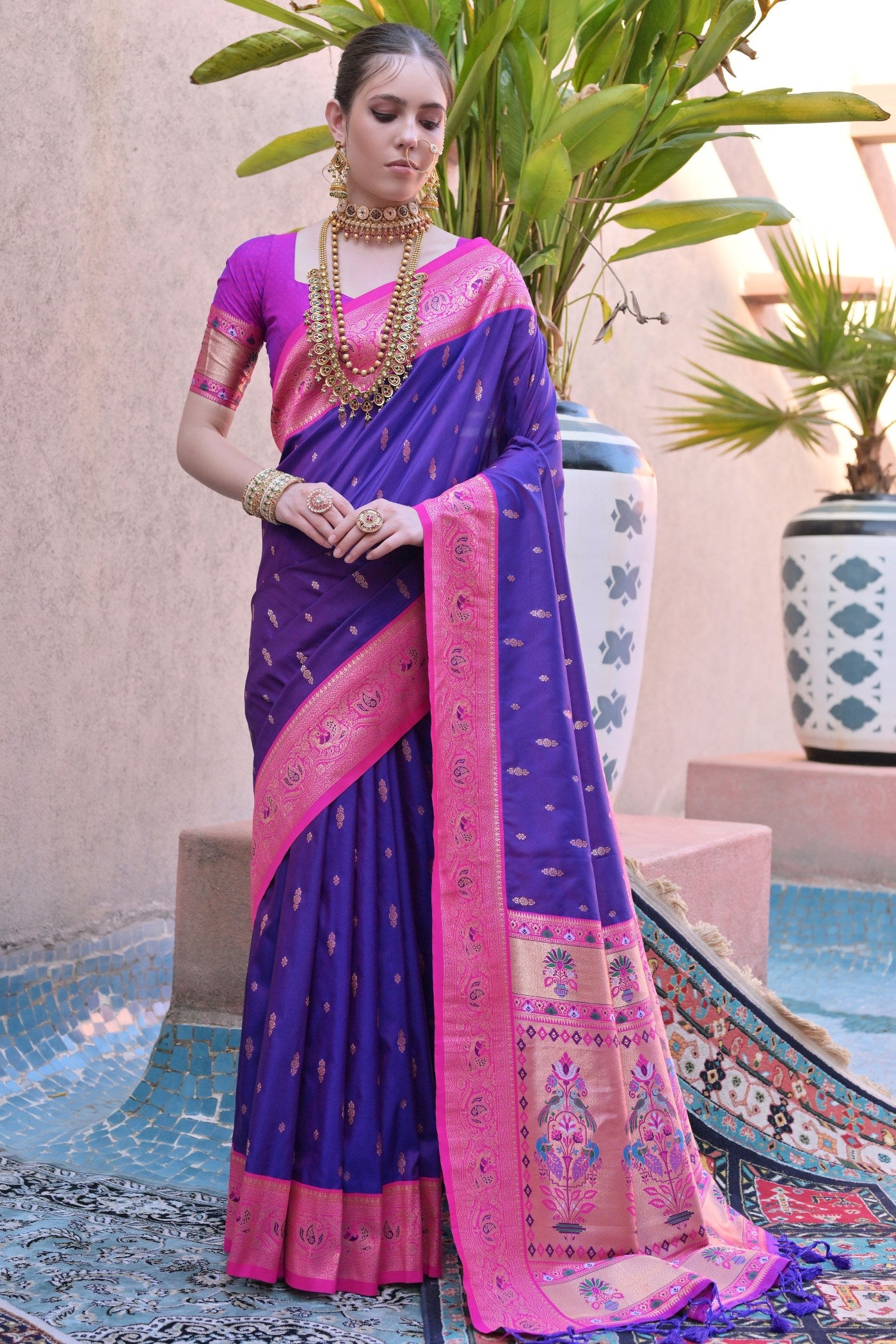 Buy MySilkLove Grape Purple Zari Woven Paithani Saree Online