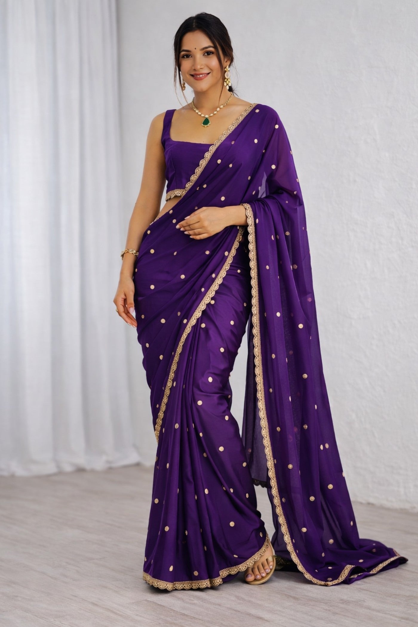 Buy MySilkLove Disco Purple Georgette Partywear Saree Online