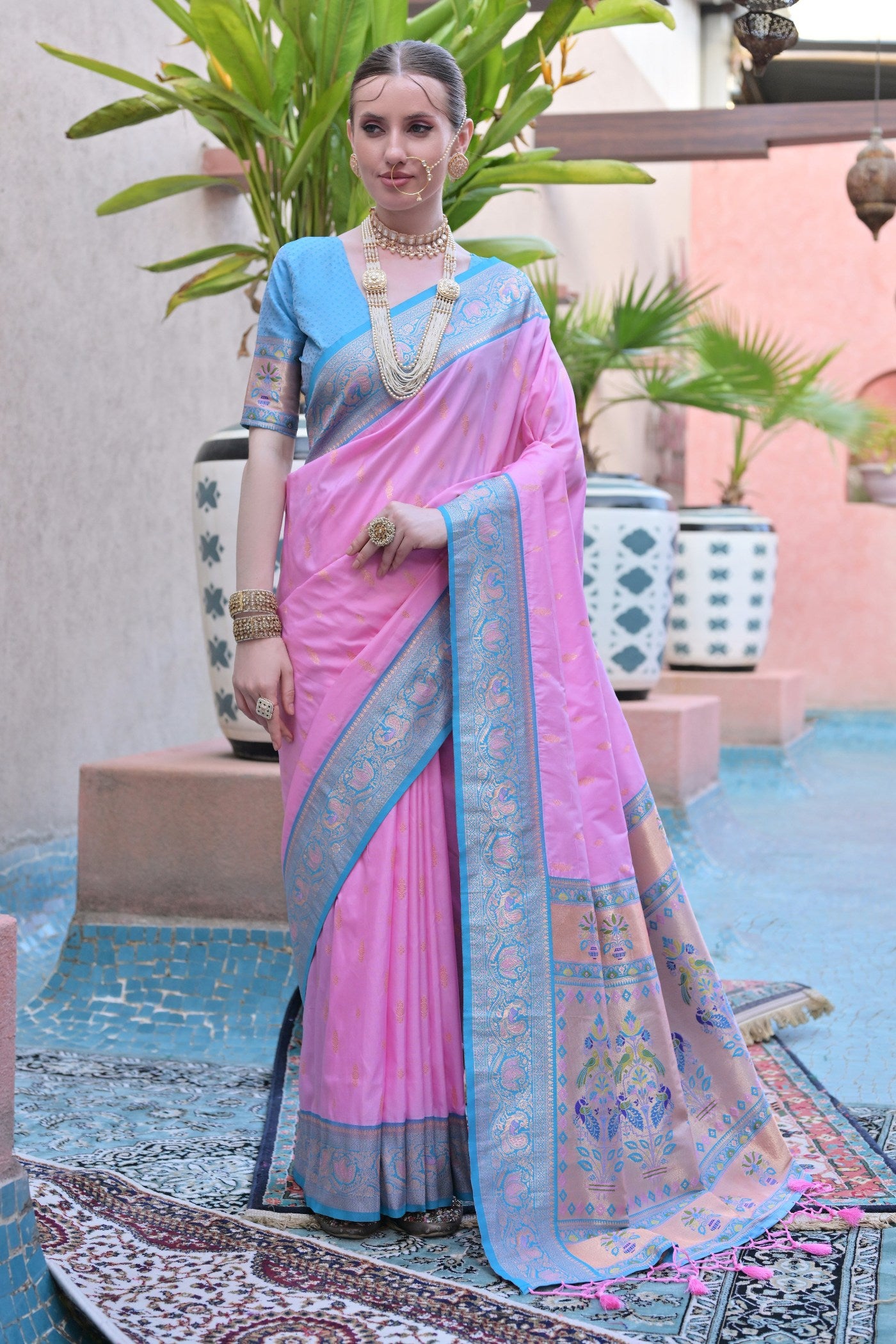 Buy MySilkLove Glowing Lotus Pink Zari Woven Paithani Saree Online