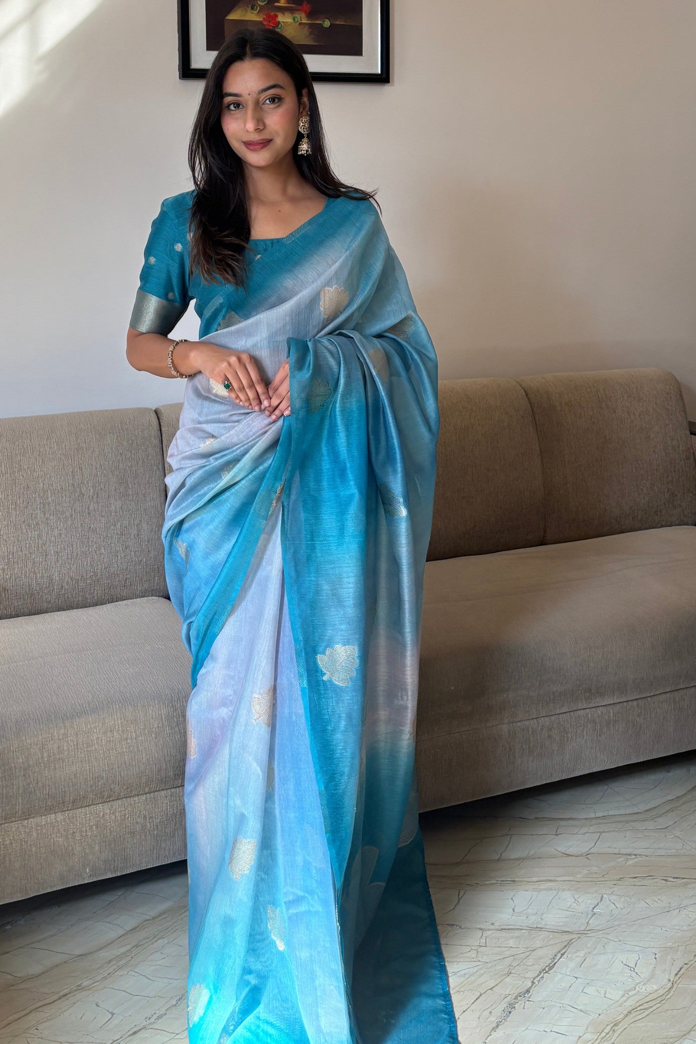 Buy MySilkLove Winter Blue Banarasi Handloom Silk Saree Online