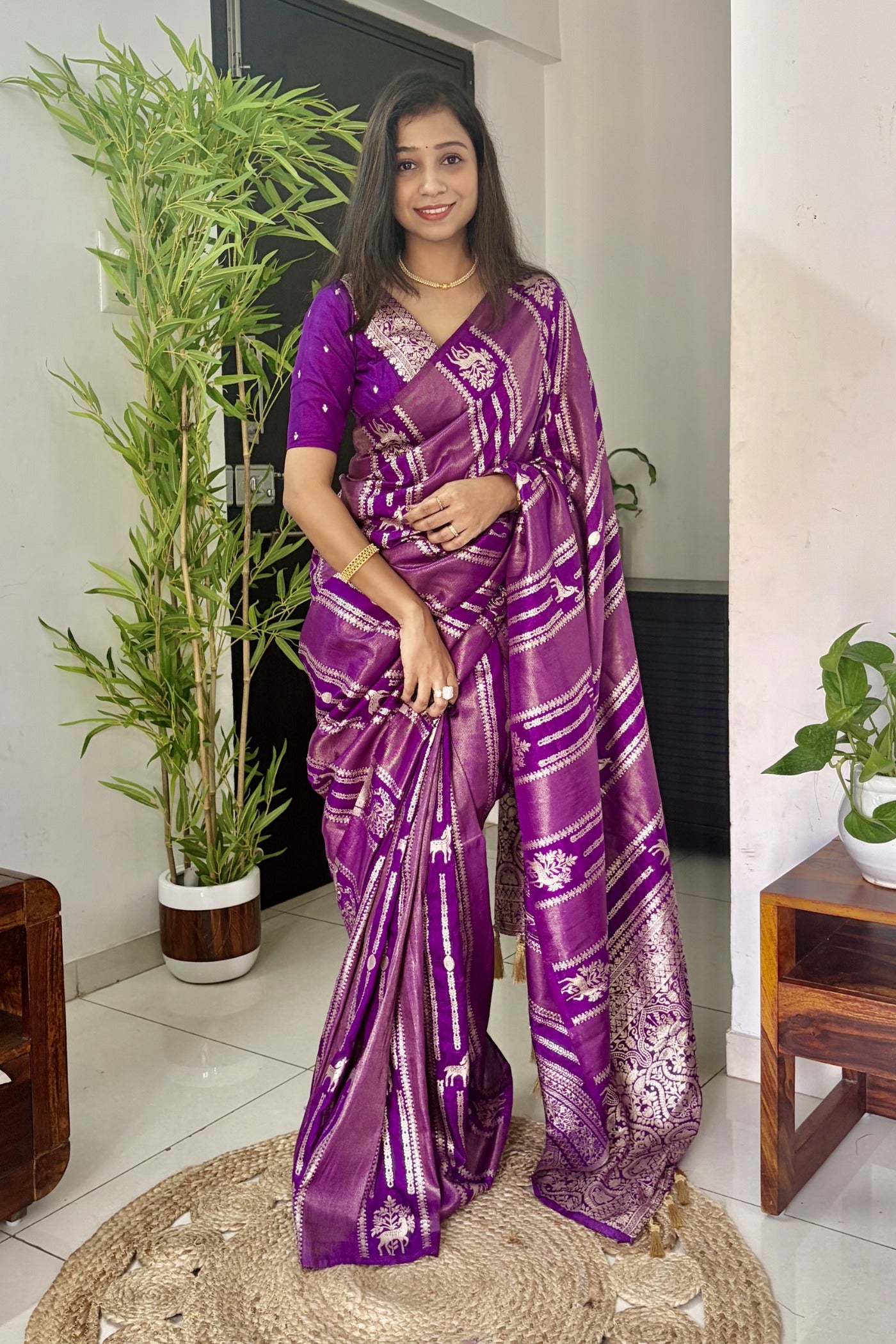 Buy MySilkLove Royal Purple Peacock Kalamkari Cotton Silk Saree Online