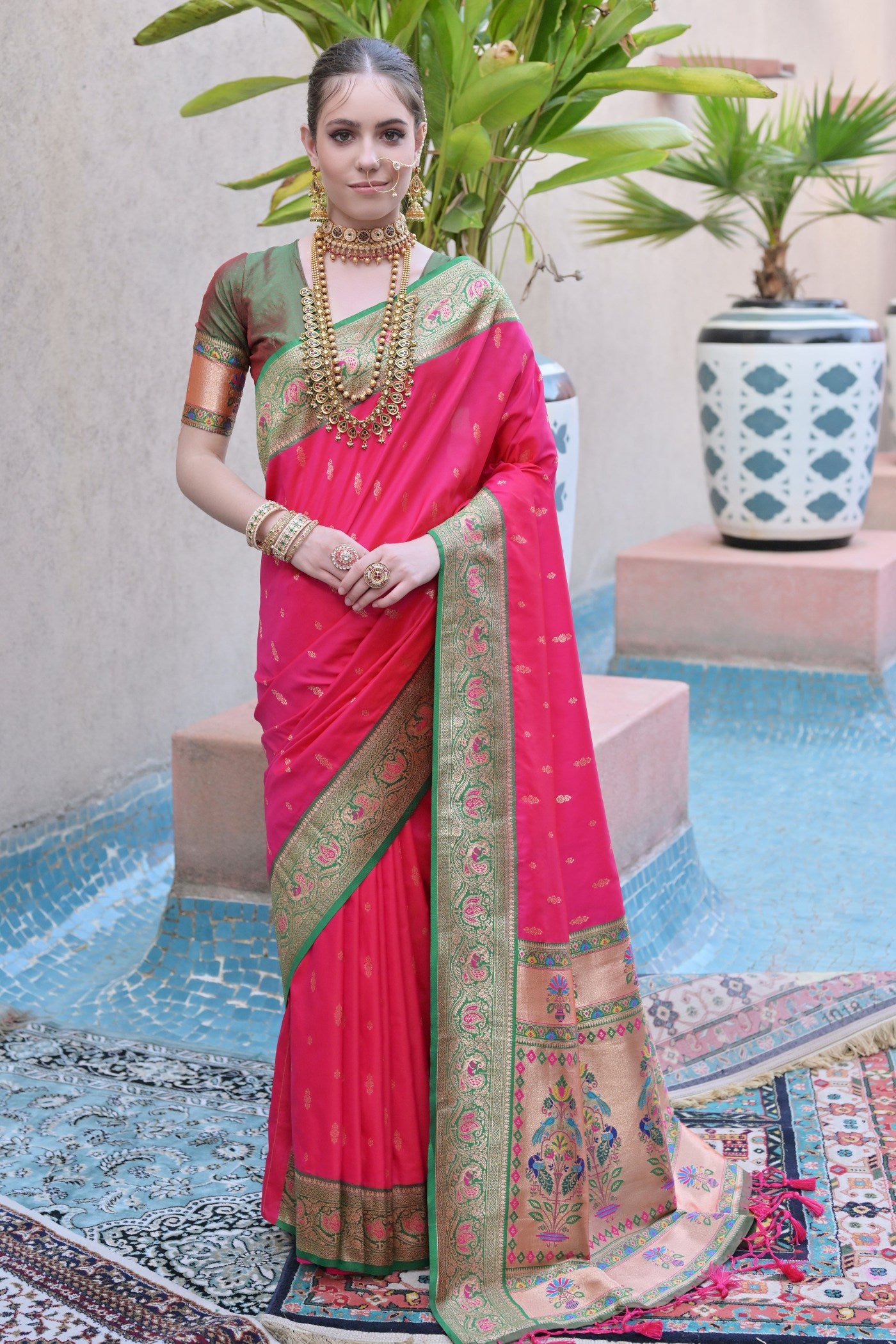 Buy MySilkLove Shocking Pink Zari Woven Paithani Saree Online