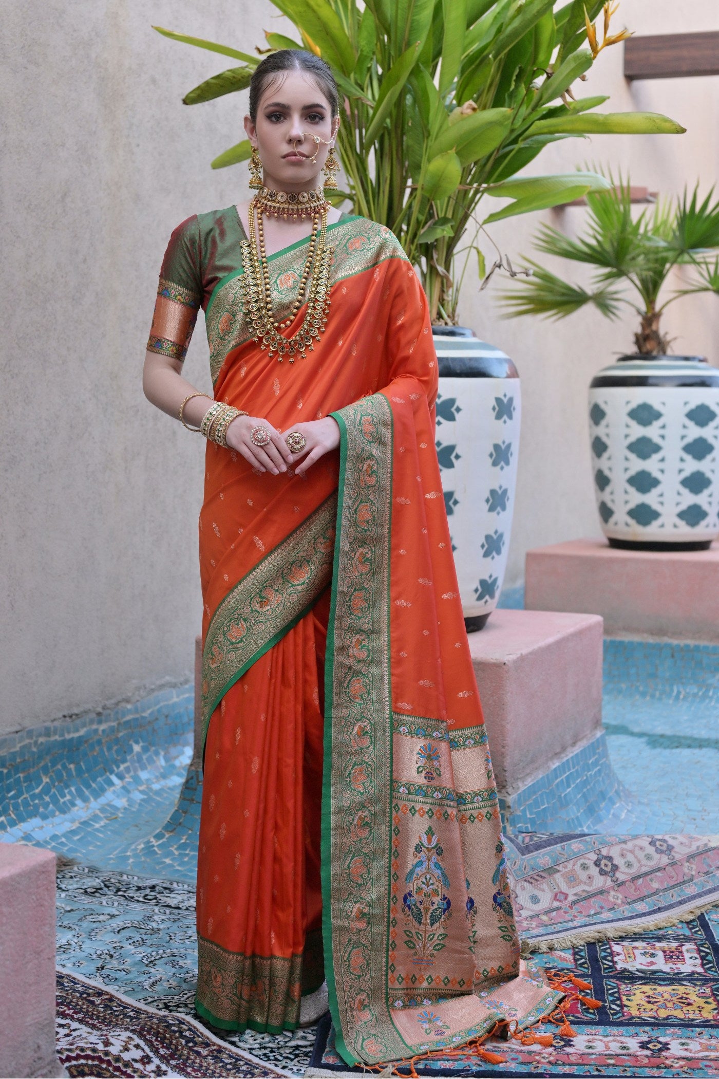 Buy MySilkLove Dark Pupmkin Orange Zari Woven Paithani Saree Online