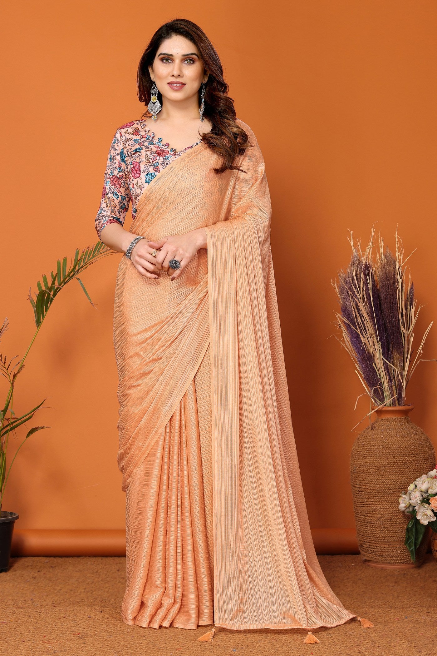 Buy MySilkLove Beer Orange Solid Plain Saree Online