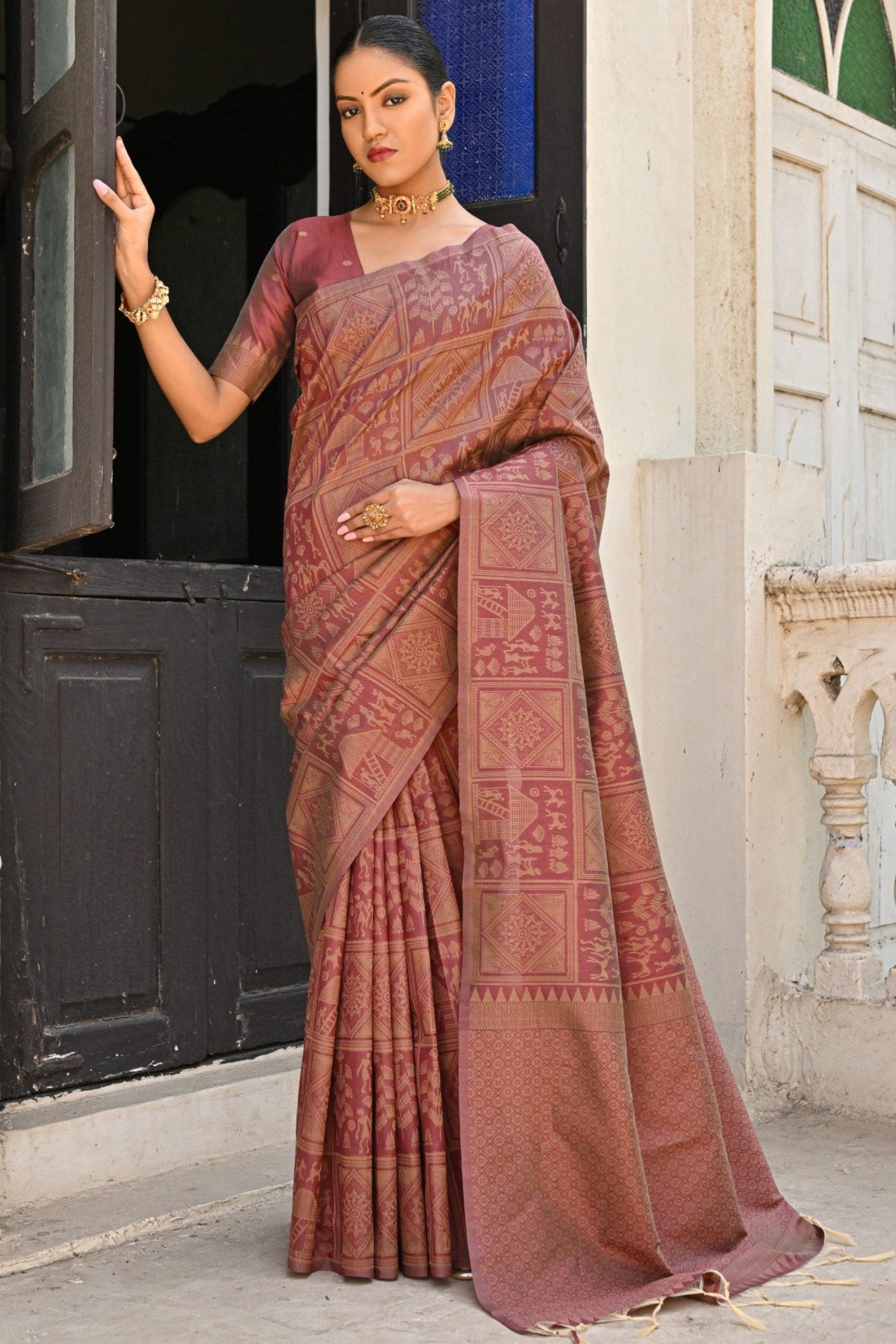 Buy MySilkLove Matrix Brown Woven Kalamkari Raw Silk Saree Online