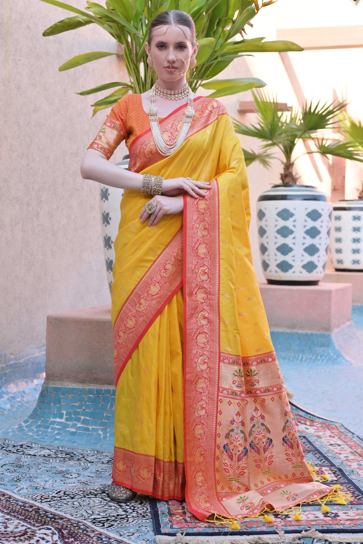 Buy MySilkLove Cyber Yellow Zari Woven Paithani Saree Online