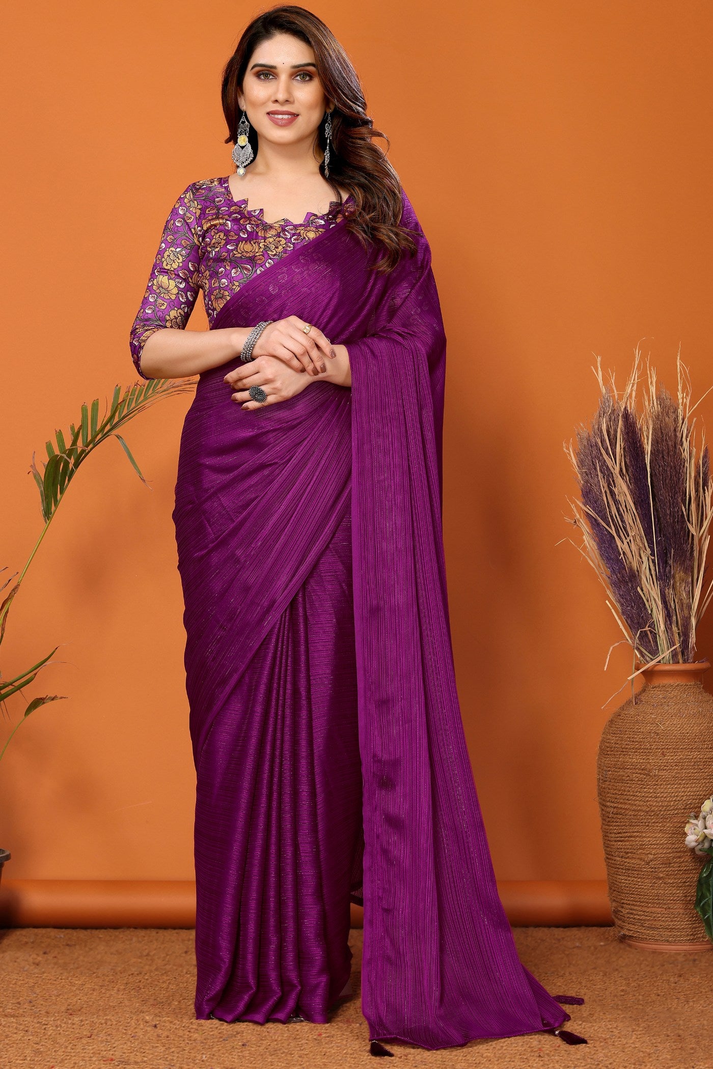 Buy MySilkLove Sangria Purple Solid Plain Saree Online