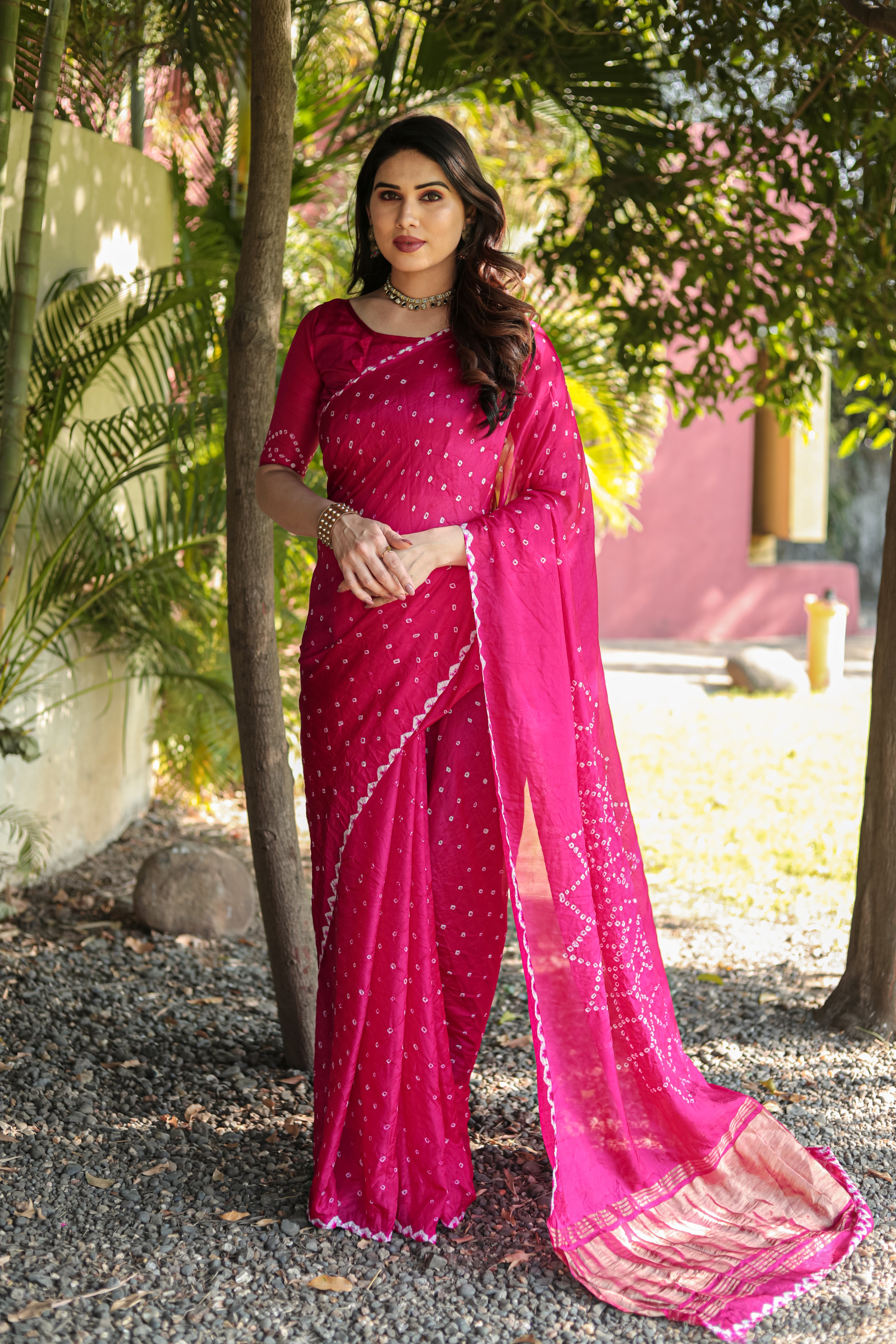 Buy MySilkLove Mystic Pearl Pink Designer Bandhani Printed Saree Online