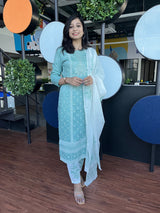 Gum Leaf Blue and White Pure Cotton Suit