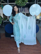 Gum Leaf Blue and White Pure Cotton Suit