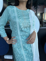 Gum Leaf Blue and White Pure Cotton Suit