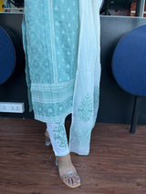 Gum Leaf Blue and White Pure Cotton Suit