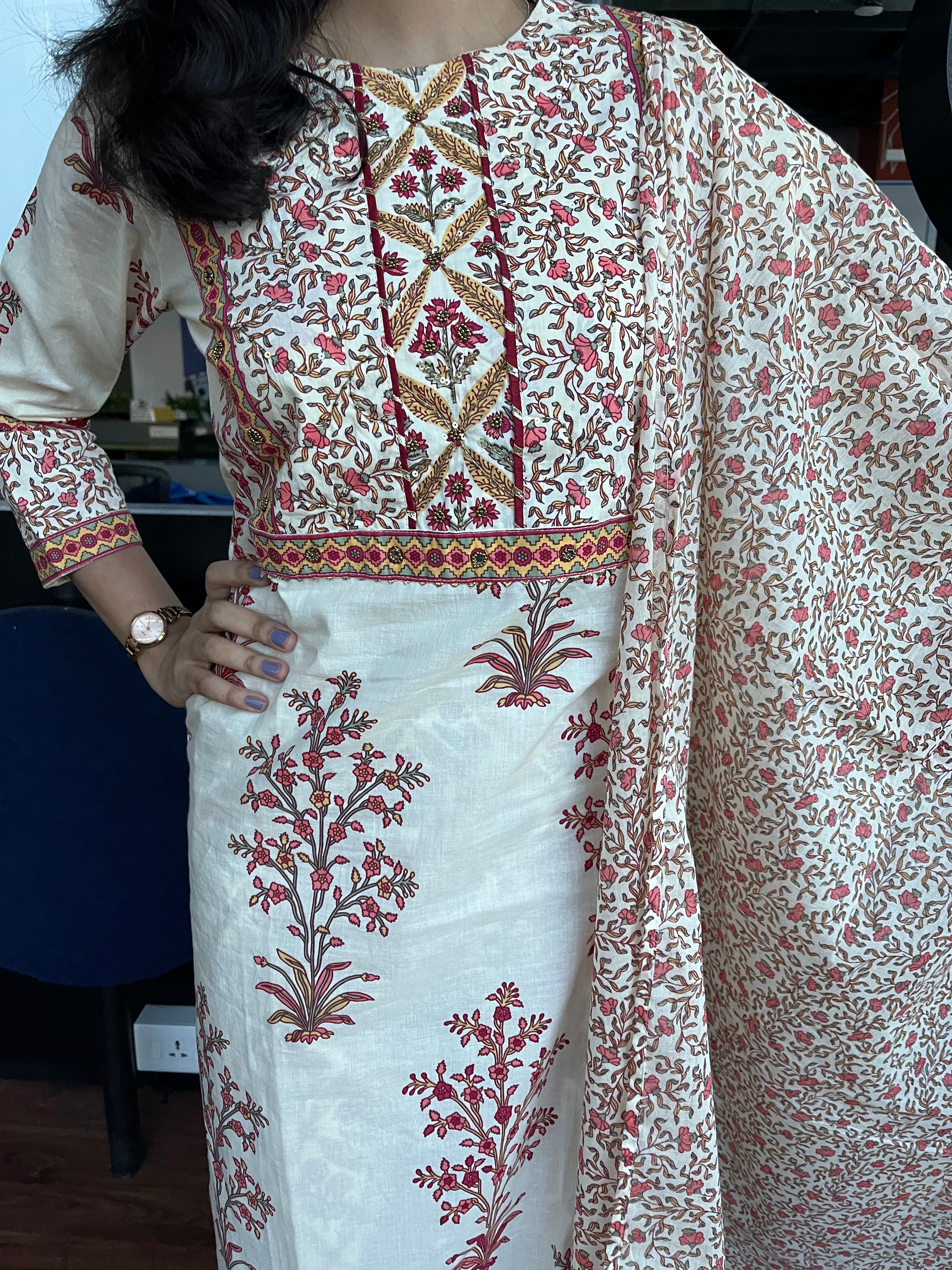 Buy MySilkLove Off White and Red Printed Dupatta Set Online