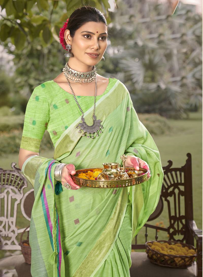 Buy MySilkLove Pista Green Cotton Silk Saree Online