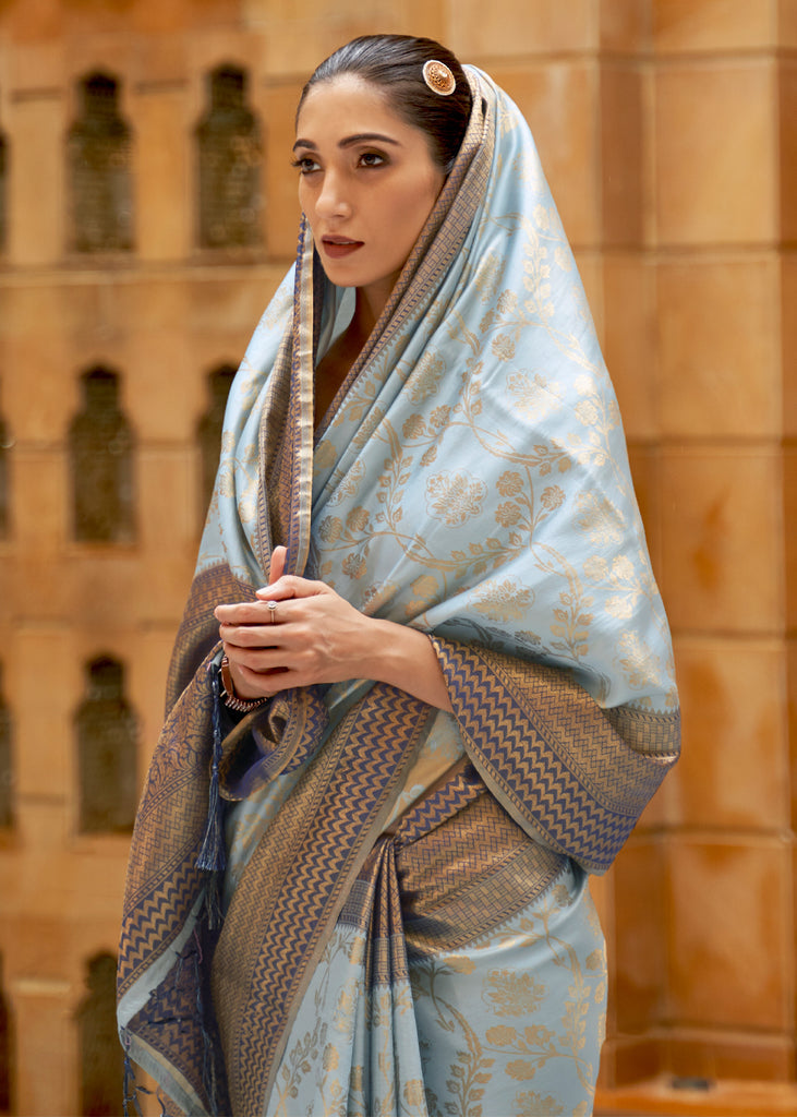 Buy MySilkLove Tower Gray Zari Woven Kanjivaram Saree Online