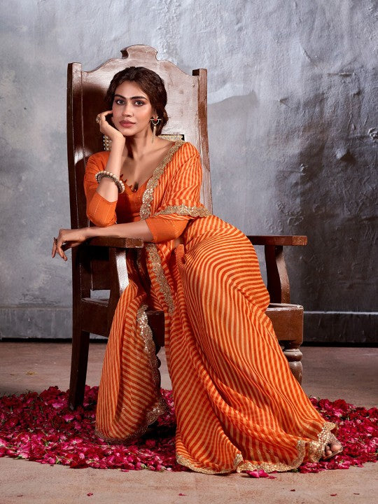 Buy MySilkLove Zest Orange Designer Georgette Bandhani Saree Online