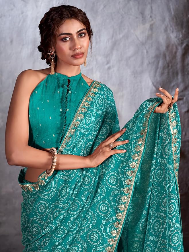 MySilkLove Winter Blue Designer Georgette Bandhani Saree