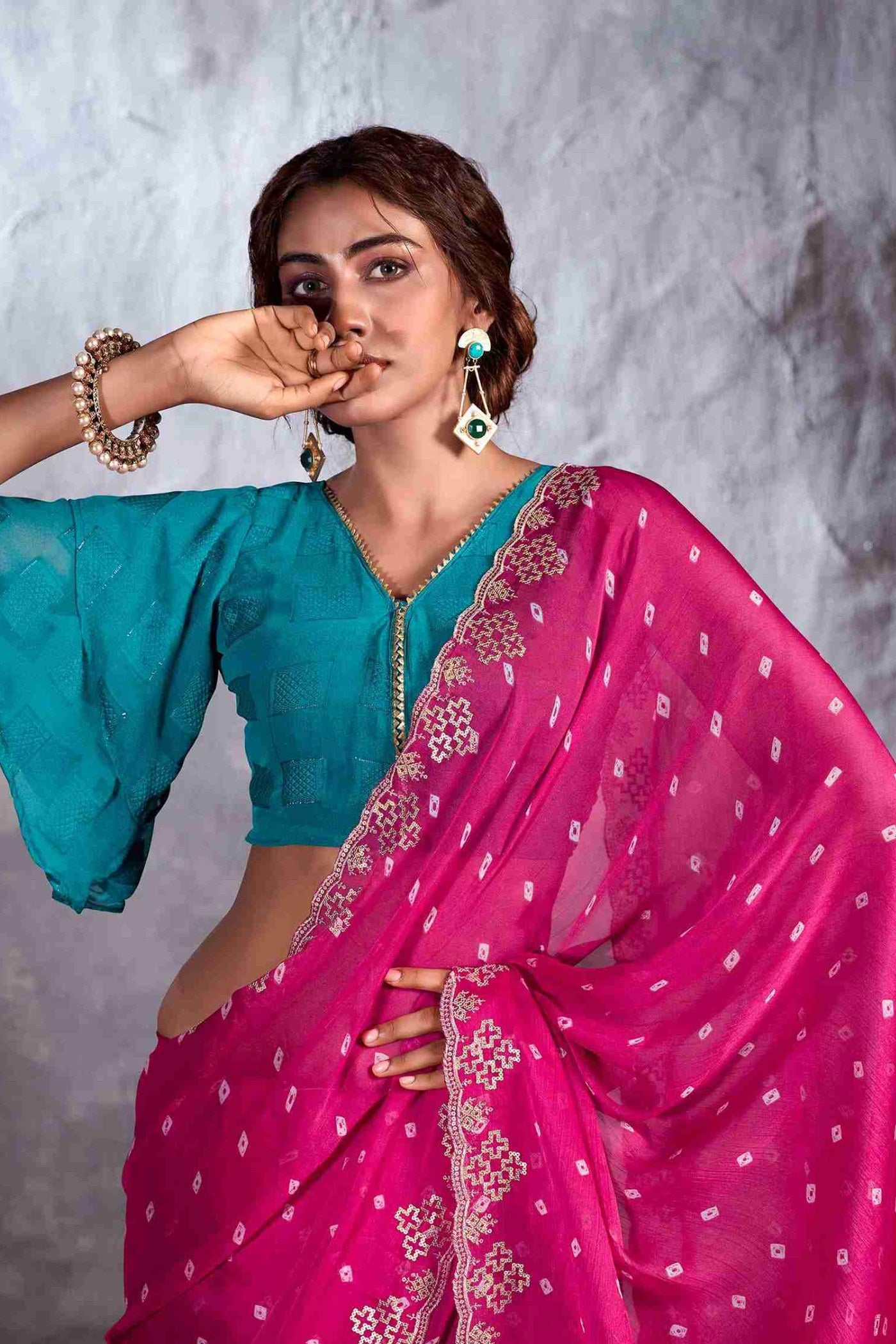 Buy MySilkLove Rose Pink Designer Georgette Bandhani Saree Online