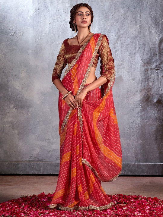 MySilkLove Fire Red Designer Georgette Bandhani Saree