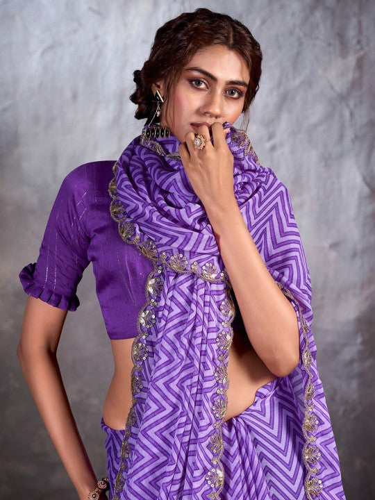 Buy MySilkLove Lily Lavender Designer Georgette Bandhani Saree Online