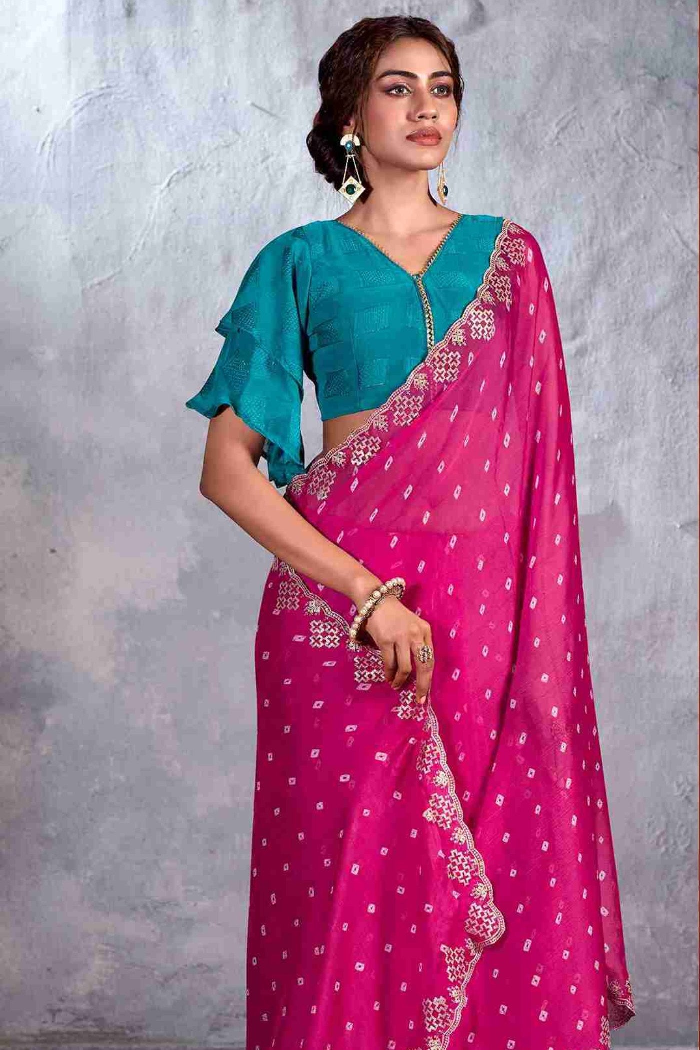 Buy MySilkLove Rose Pink Designer Georgette Bandhani Saree Online