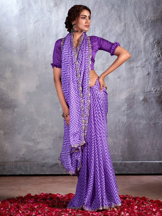 Buy MySilkLove Lily Lavender Designer Georgette Bandhani Saree Online