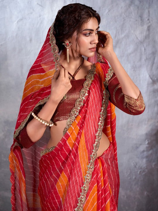 Buy MySilkLove Fire Red Designer Georgette Bandhani Saree Online