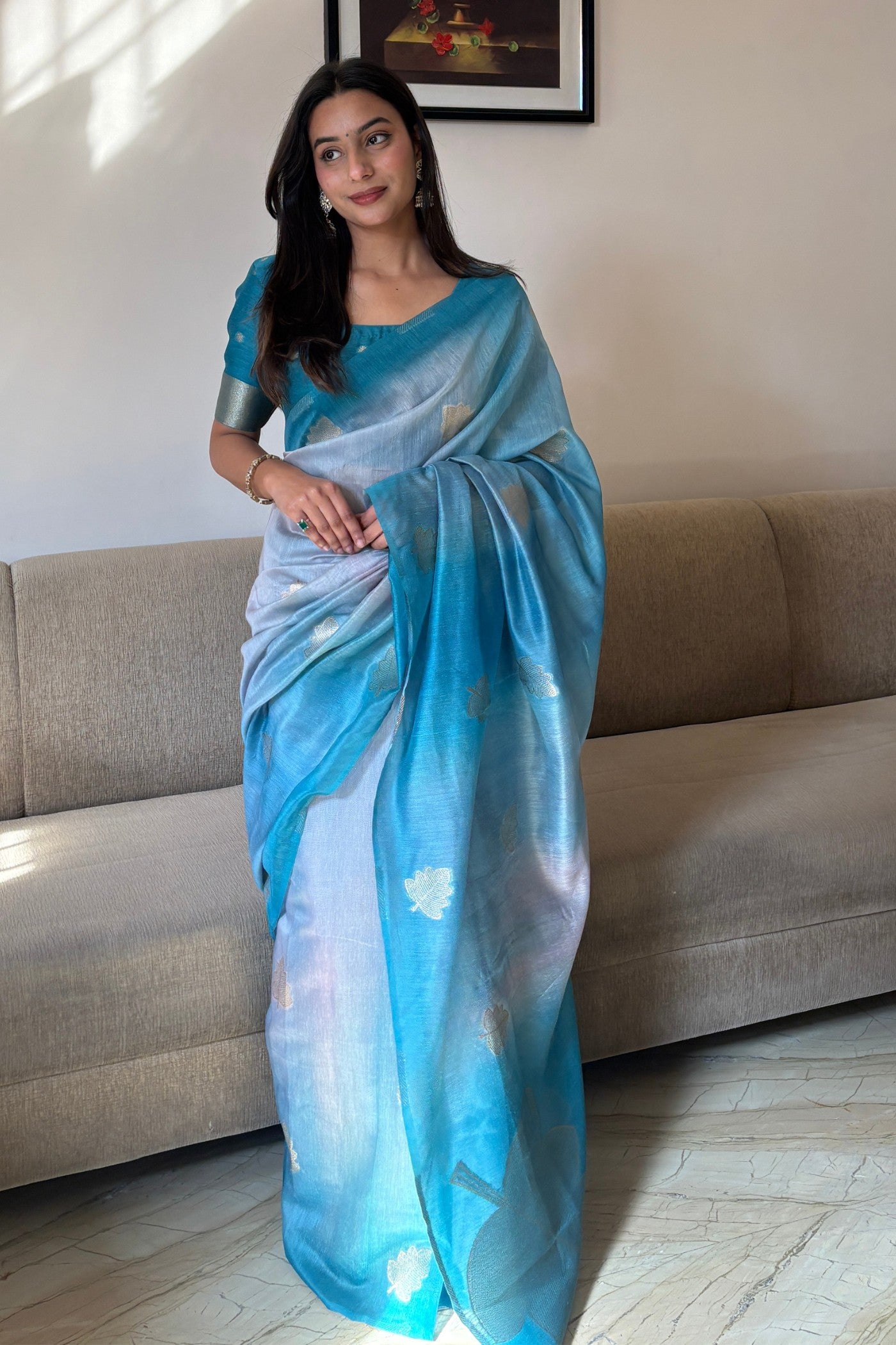 Buy MySilkLove Winter Blue Banarasi Handloom Silk Saree Online