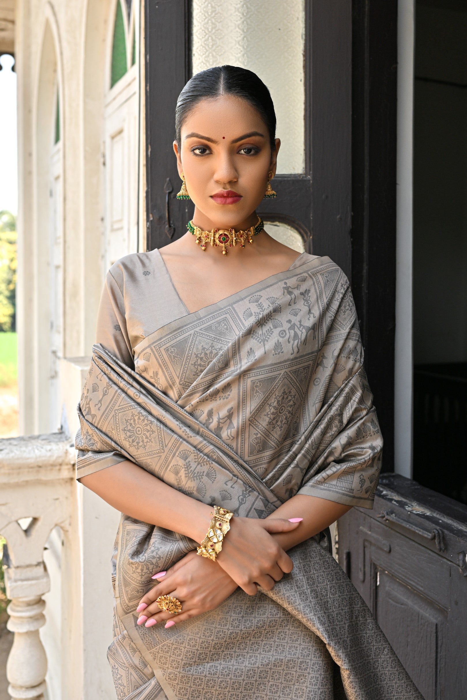 Buy MySilkLove Zorba Grey Woven Kalamkari Raw Silk Saree Online