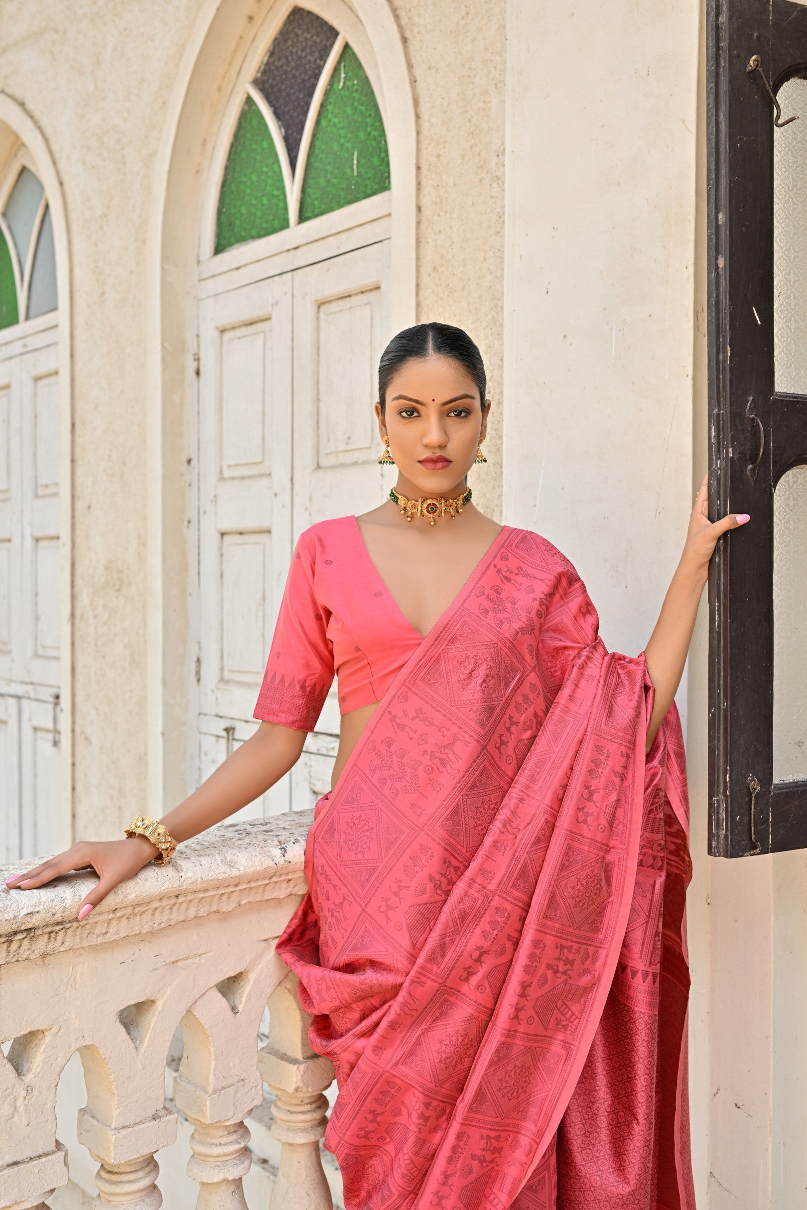 MySilkLove Froly Pink Woven Kalamkari Raw Silk Saree