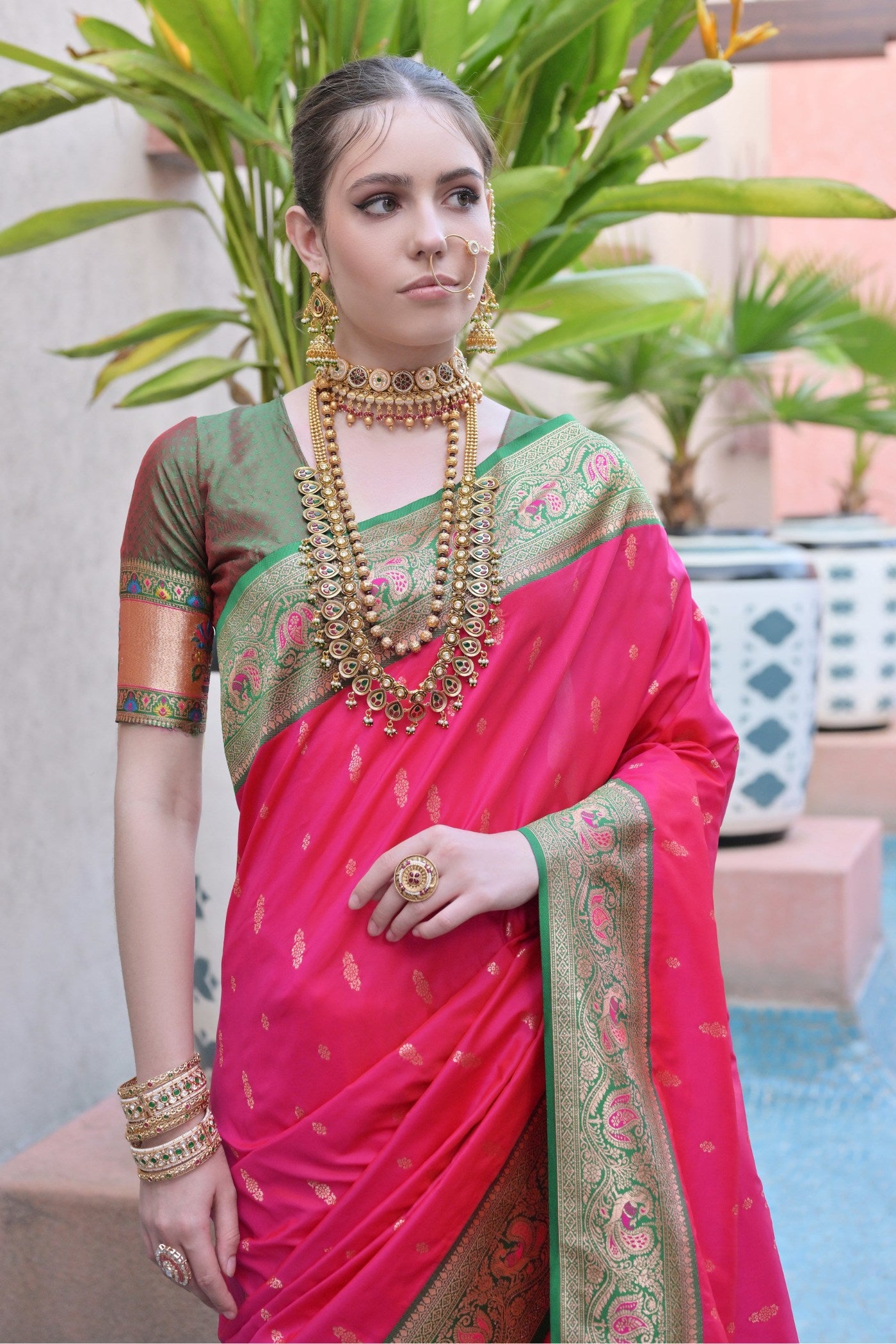 Buy MySilkLove Shocking Pink Zari Woven Paithani Saree Online