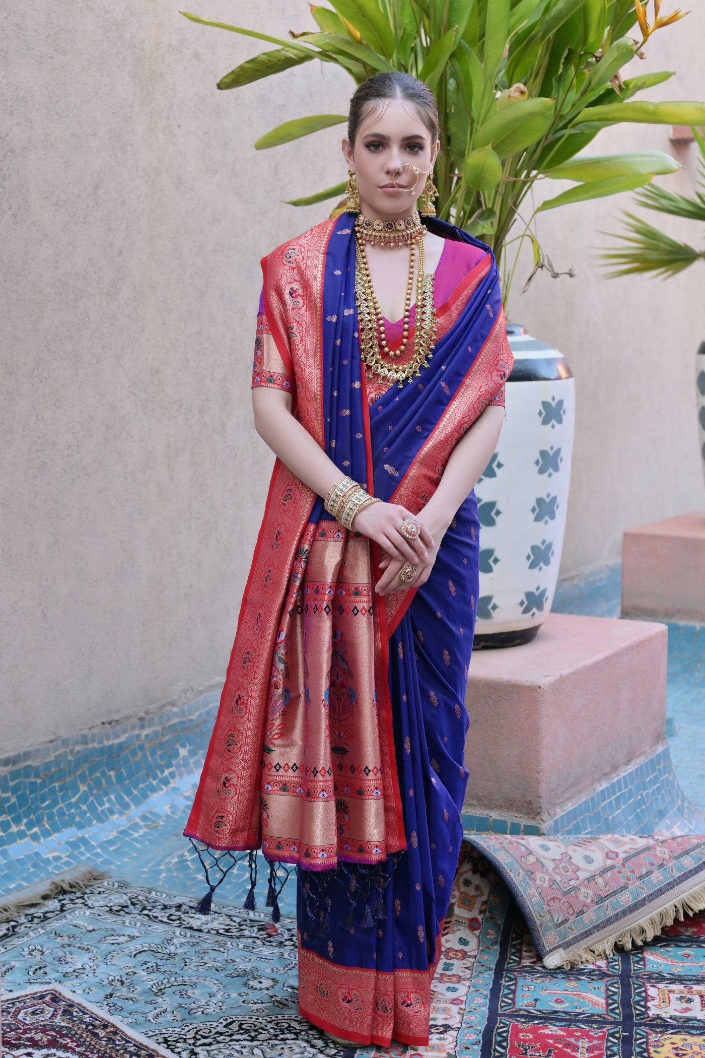 Buy MySilkLove Admiral Blue Zari Woven Paithani Saree Online