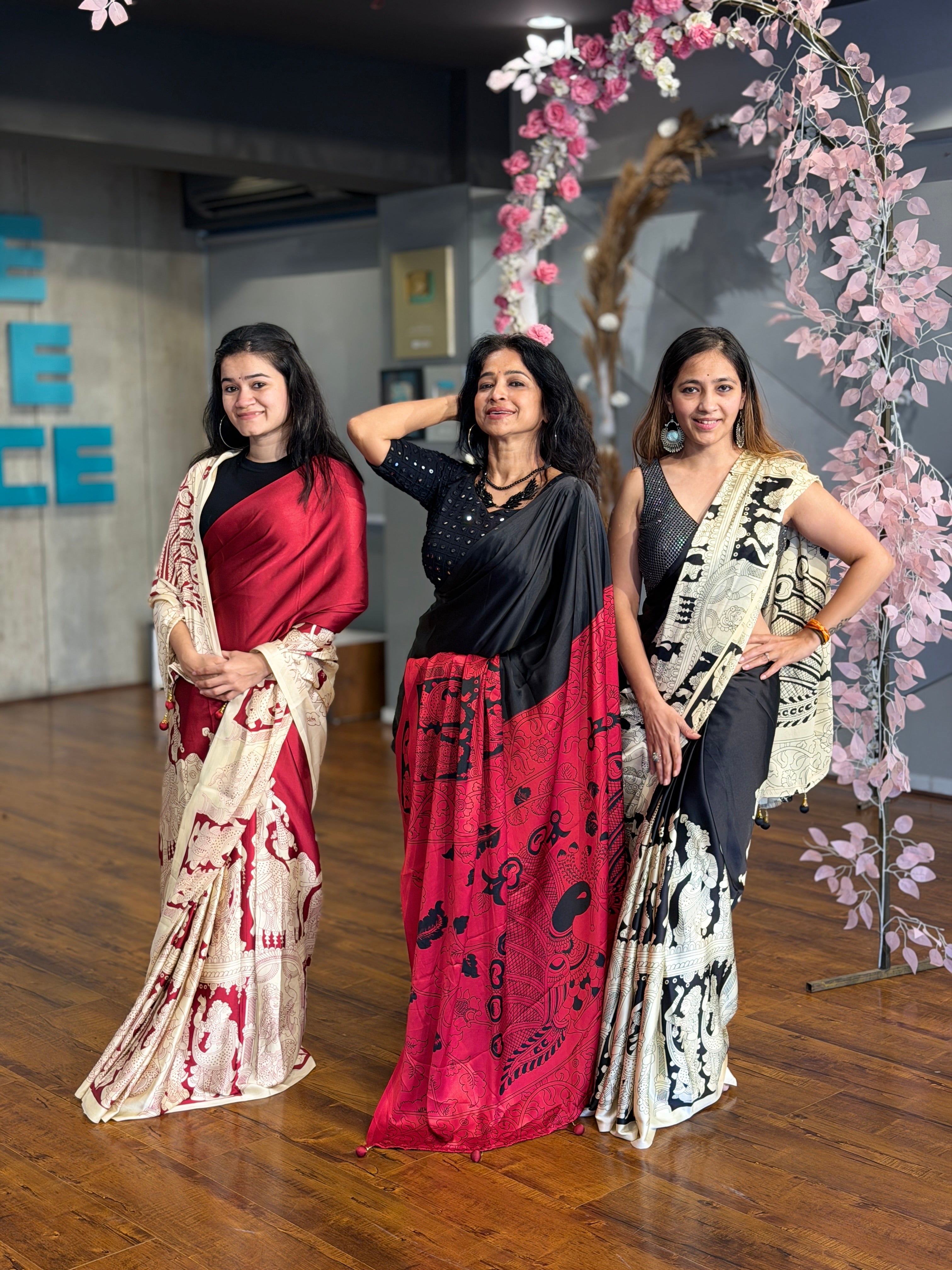 Buy MySilkLove Tan Maroon and Cream Ajrakh Printed Satin Crepe Silk Saree Online