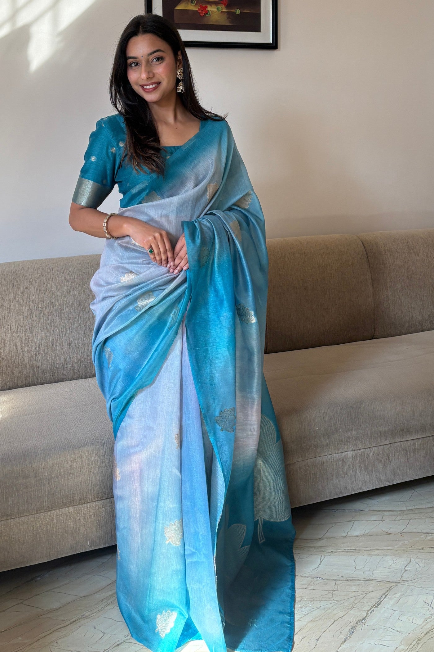 Buy MySilkLove Winter Blue Banarasi Handloom Silk Saree Online