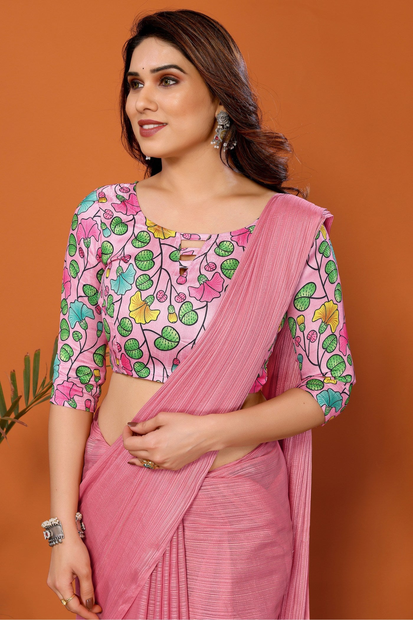 Buy MySilkLove Millenial Pink Solid Plain Saree Online