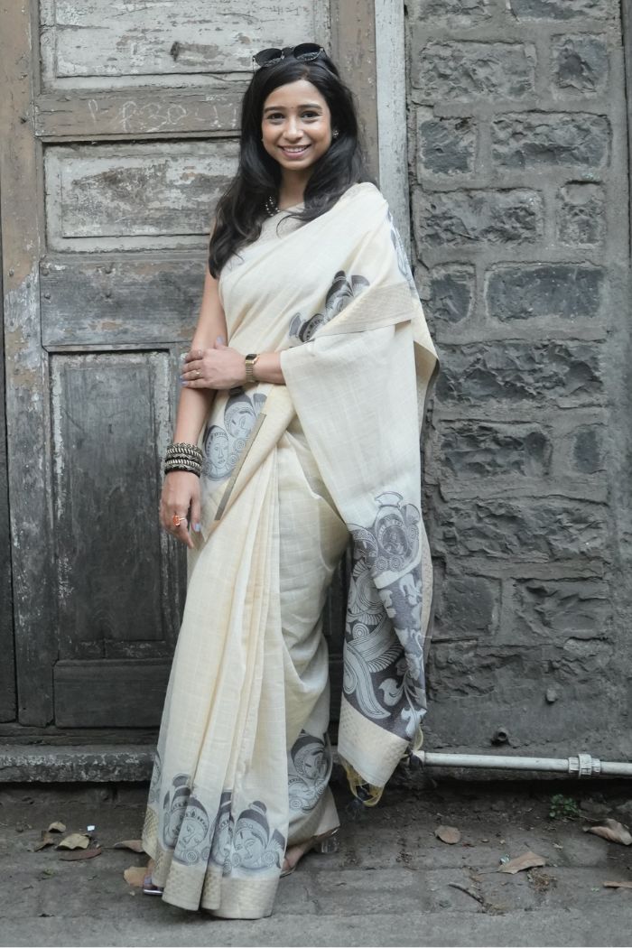 Buy MySilkLove Tulip White Muga Cotton Saree Online