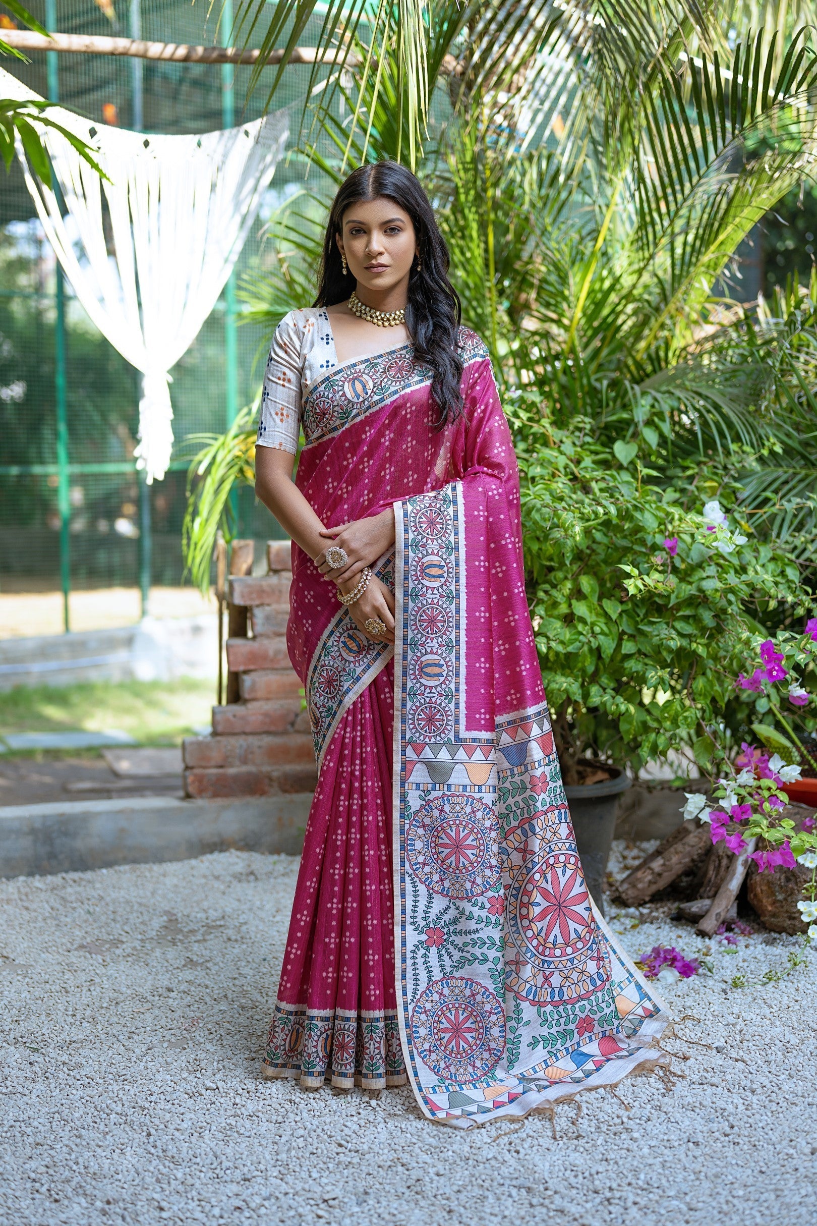 MySilkLove Mystic Pink Madhubani Tussar Printed Silk Saree