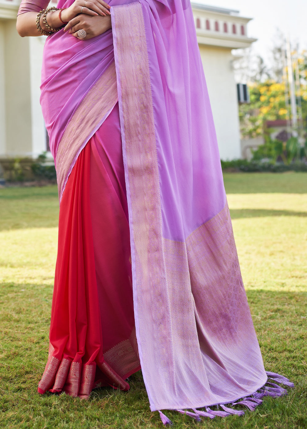 Buy MySilkLove Lavender and Red Woven Georgette saree Online