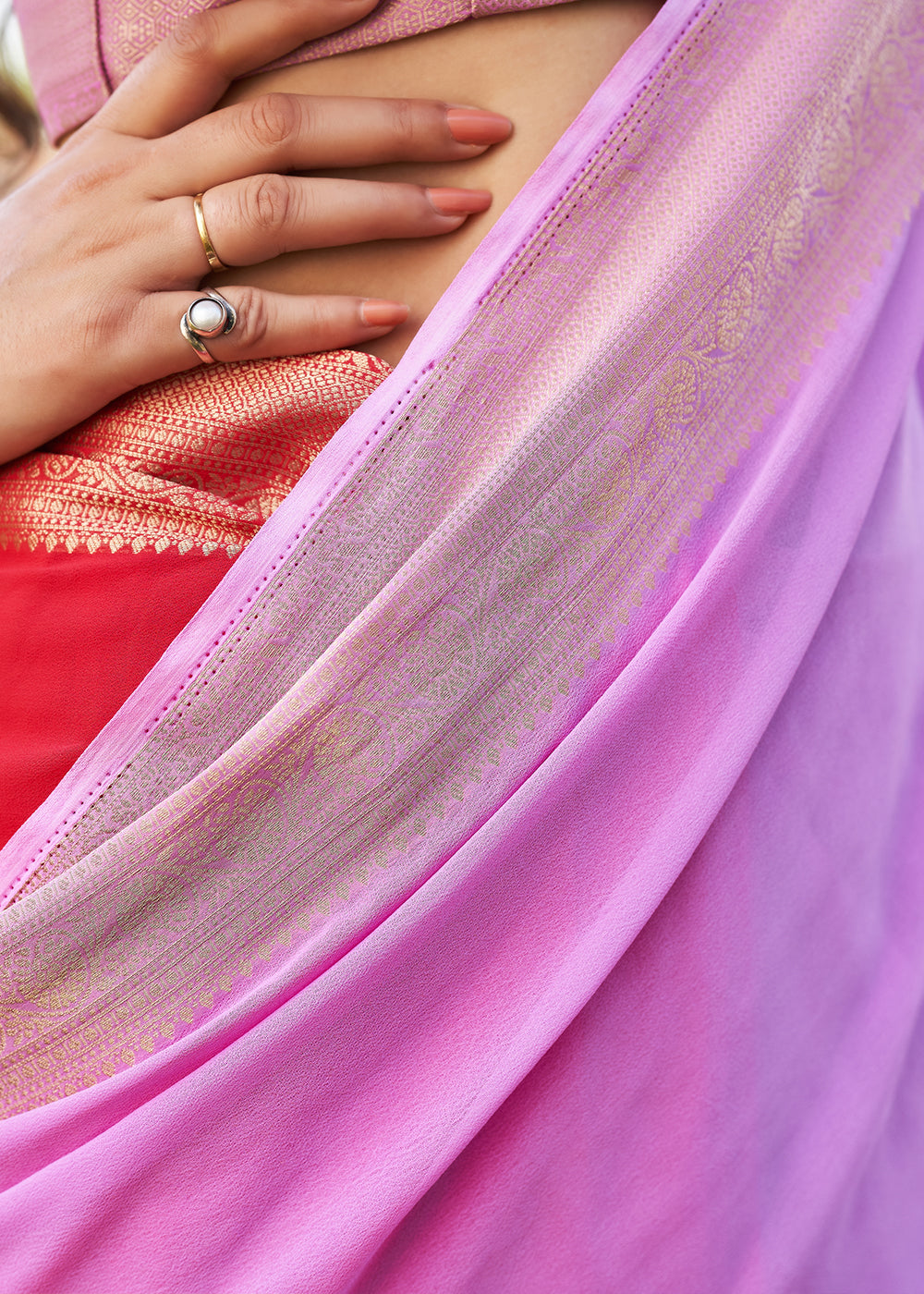 Buy MySilkLove Lavender and Red Woven Georgette saree Online