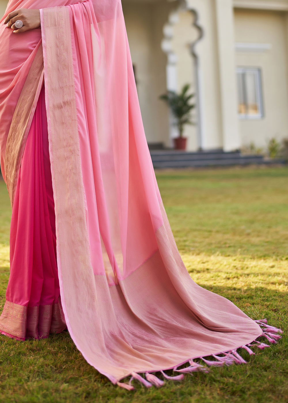 Buy MySilkLove Charm Pink Woven Georgette saree Online