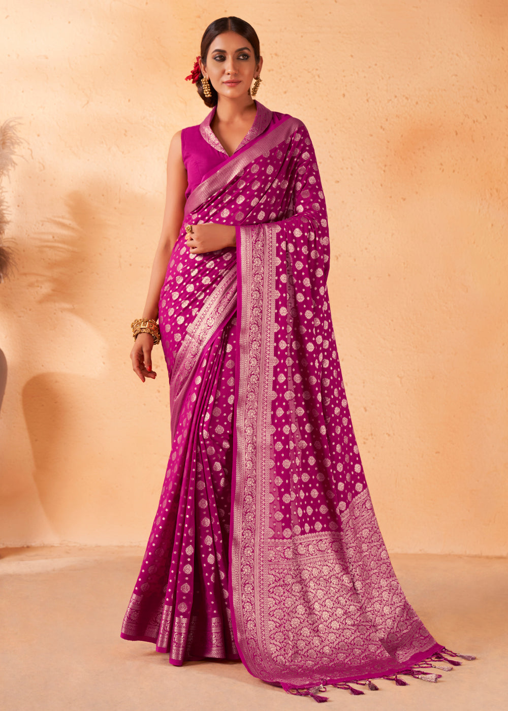 Buy MySilkLove Cadillac Purple Woven Georgette Saree Online