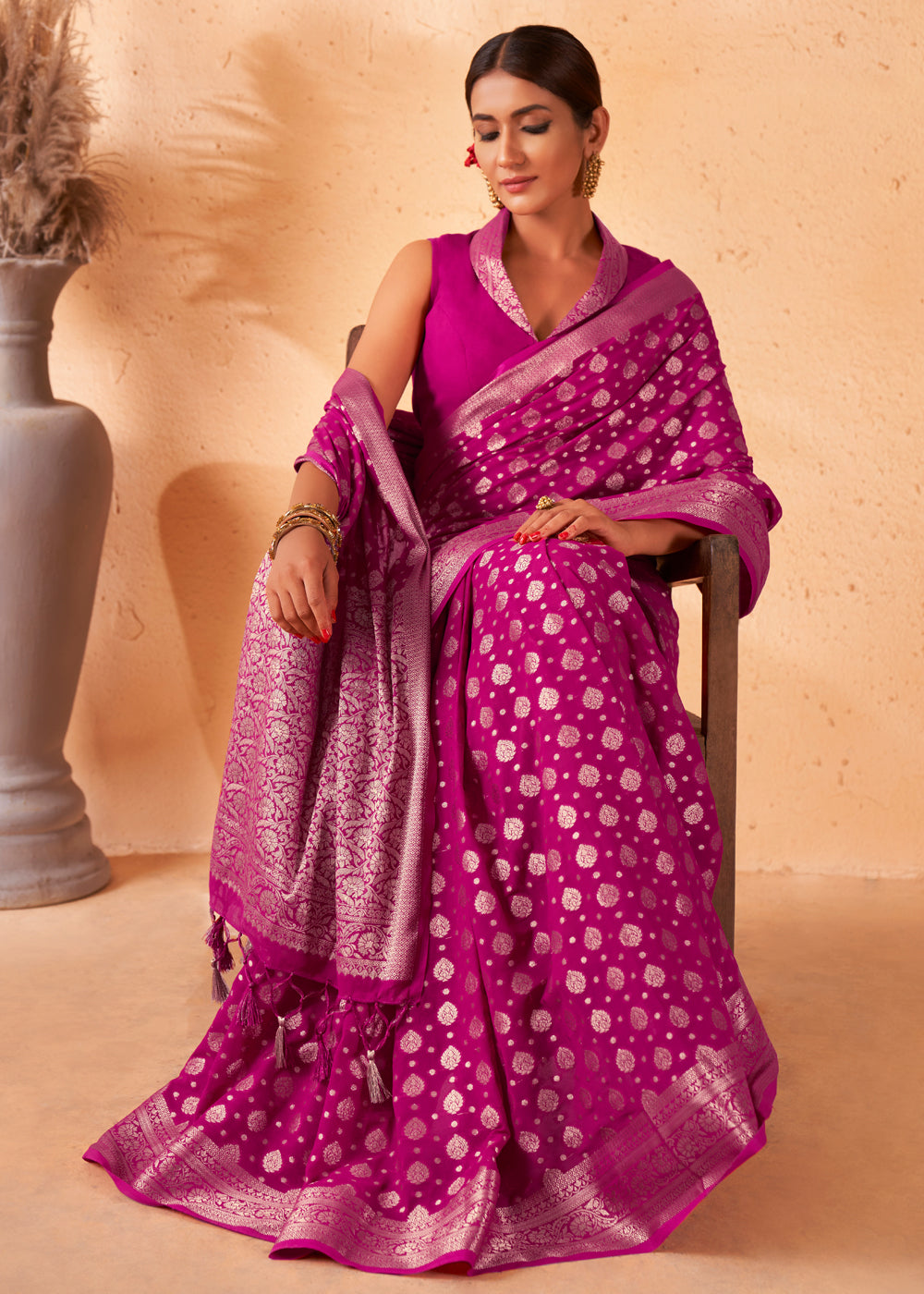 MySilkLove Cadillac Purple Woven Georgette Saree