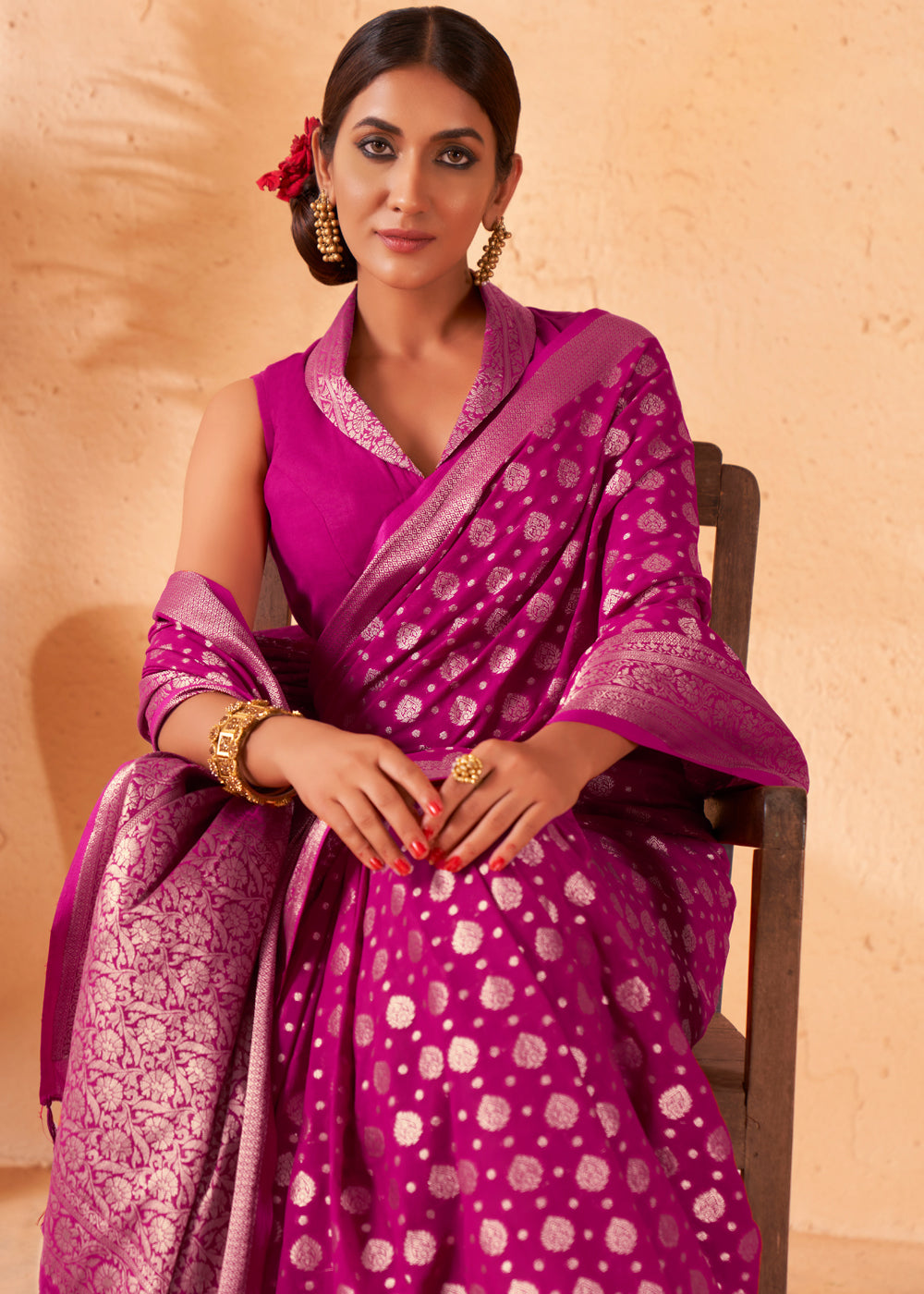 Buy MySilkLove Cadillac Purple Woven Georgette Saree Online