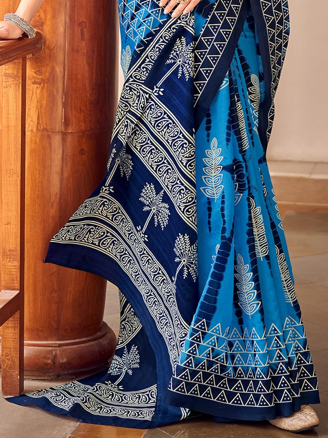 Buy MySilkLove Bahama Blue Bhagalpuri Print Saree Online