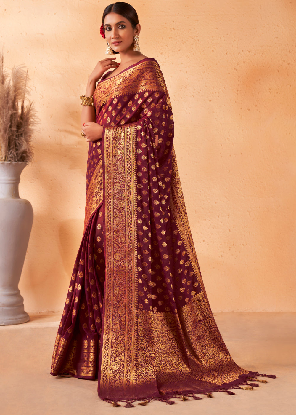 MySilkLove El Salva Brown Woven Georgette Saree