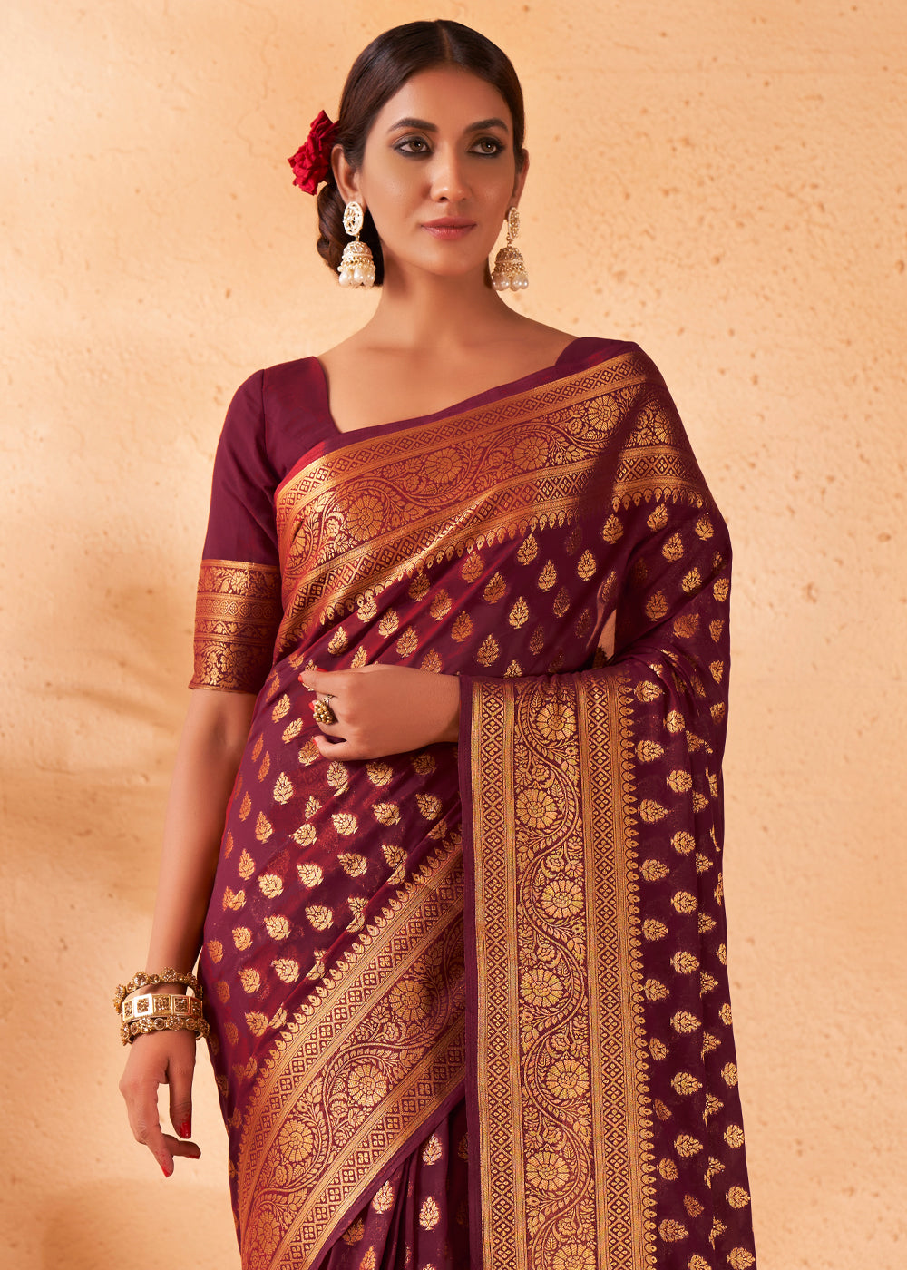 Buy MySilkLove El Salva Brown Woven Georgette Saree Online